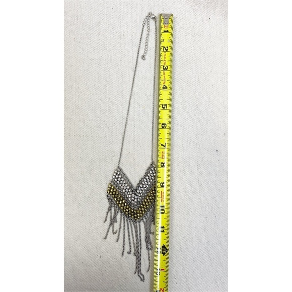LANE BRYANT Fringe Silver & Gold Statement Bib Necklace mixed metals - Picture 5 of 5